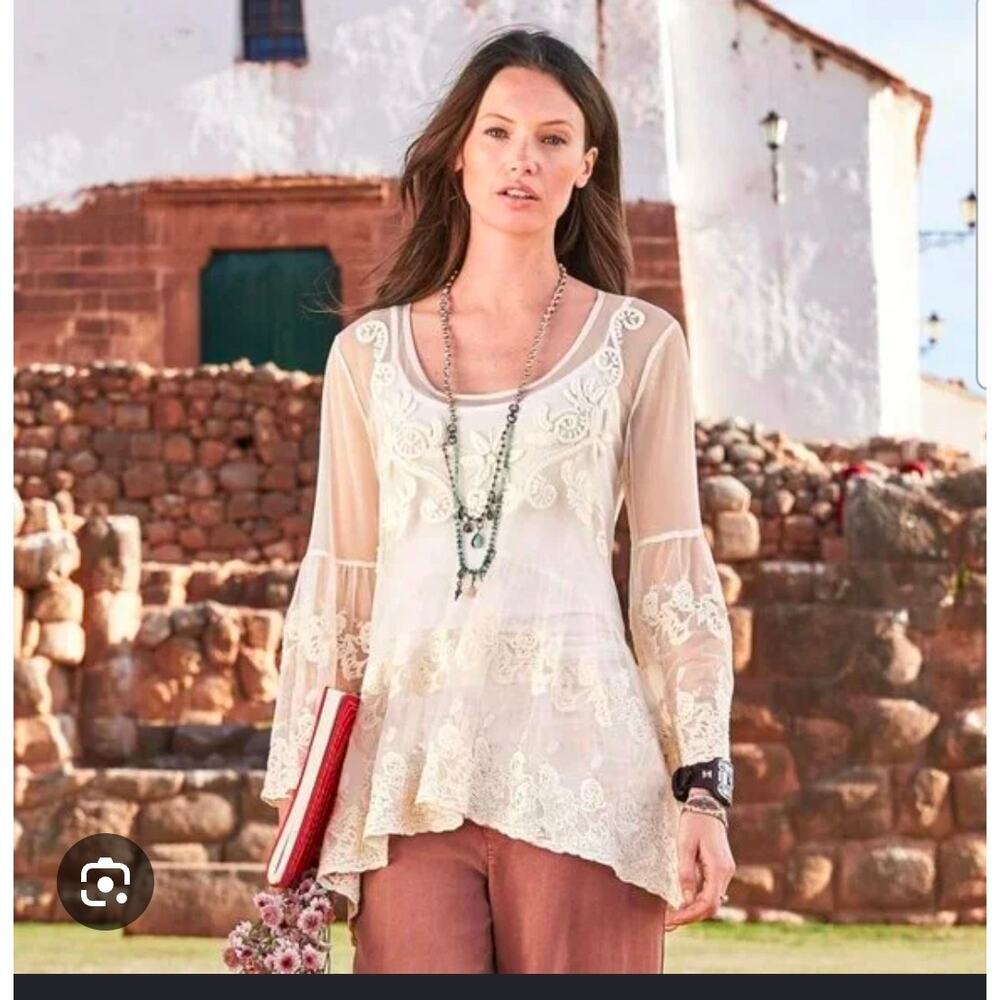 Heaven On Earth Lace Embroidered Ivory Boho Blouse by Sundance Medium - Picture 8 of 8